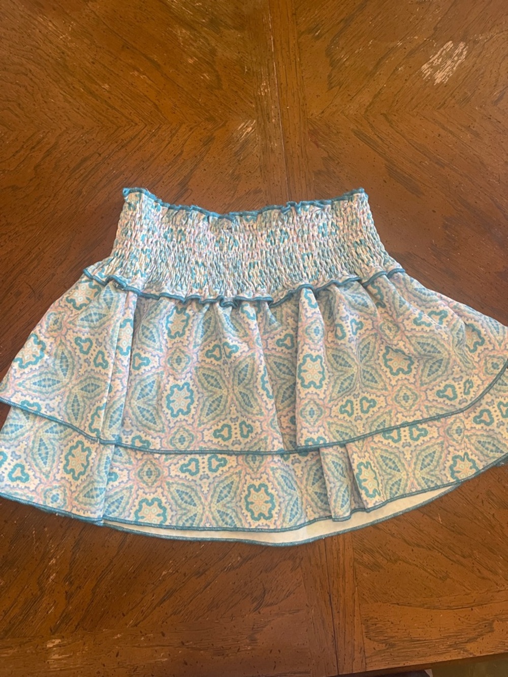 Girl’s Pleat skirt Smocked Tiered Mini Skirt - Light Blue Pattern size 10